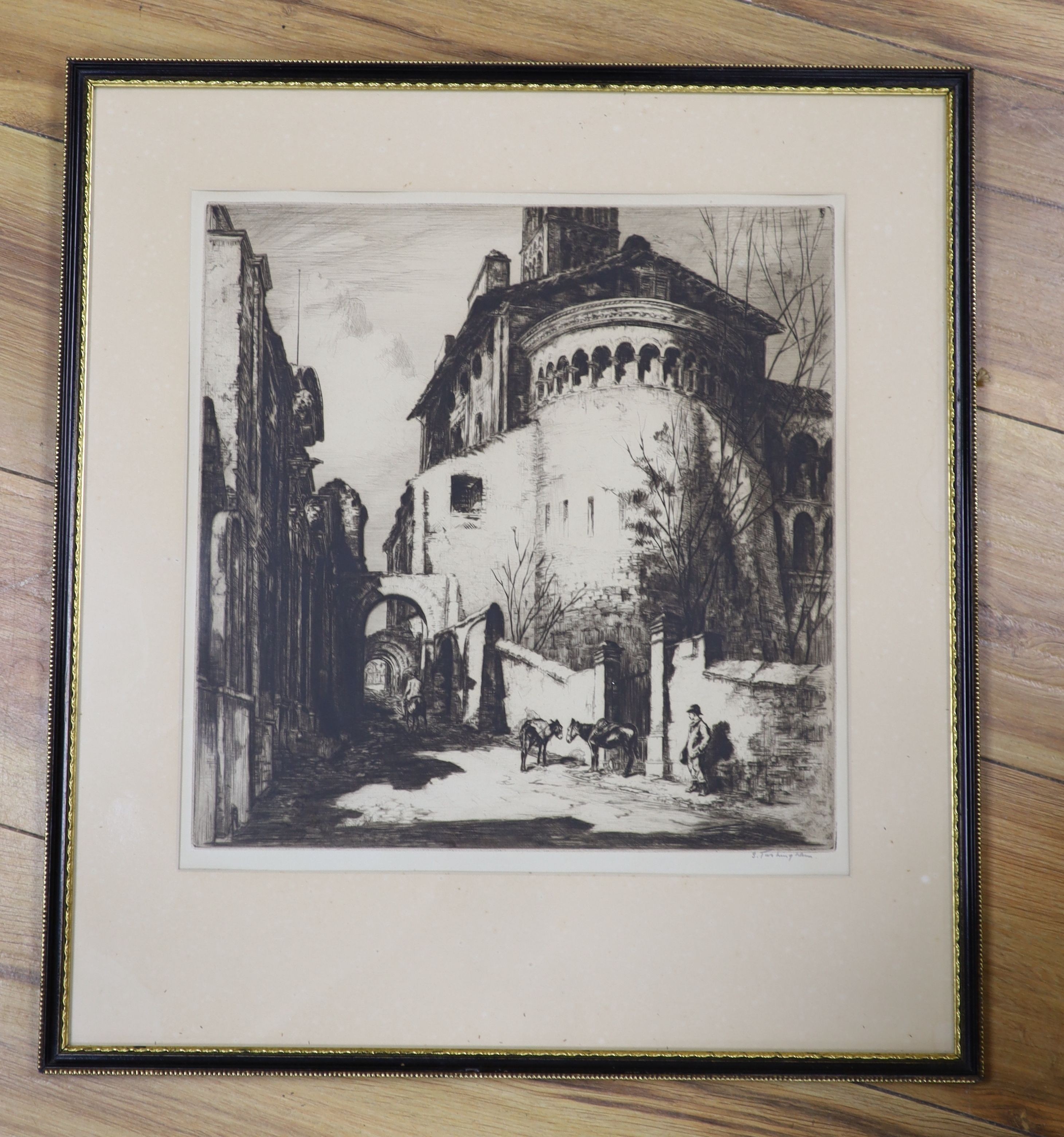 Sidney Tushingham, A.R.E., (1884-1968), etching, Italian street scene, signed, 30 x 29cm